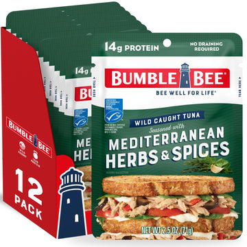 Bumble Bee Mediterranean Herbs & Spices Tuna, 2.5 Oz Pouches (Pack Of 12) - Ready To Eat - Wild Caught - 16G Protein Per Serving - No Draining Required