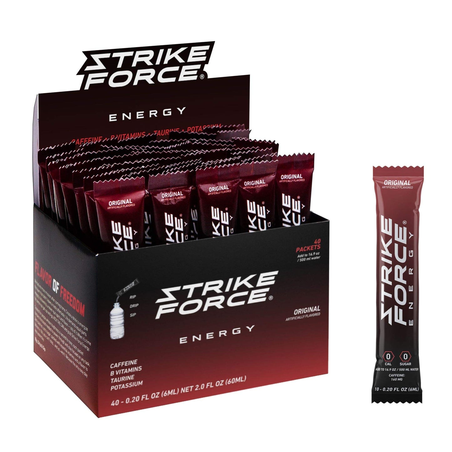 Strike Force Energy Drink Mix - Original Flavor - Zero Calories, Keto Friendly - 10 Count (Pack of 40)