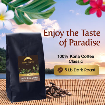 Kona Earth - Classic, 100% Kona Coffee Beans, Classic Dark Roast Whole Bean Coffee, Micro-Batch-Roasted, 5 Lbs., Pack Of 1