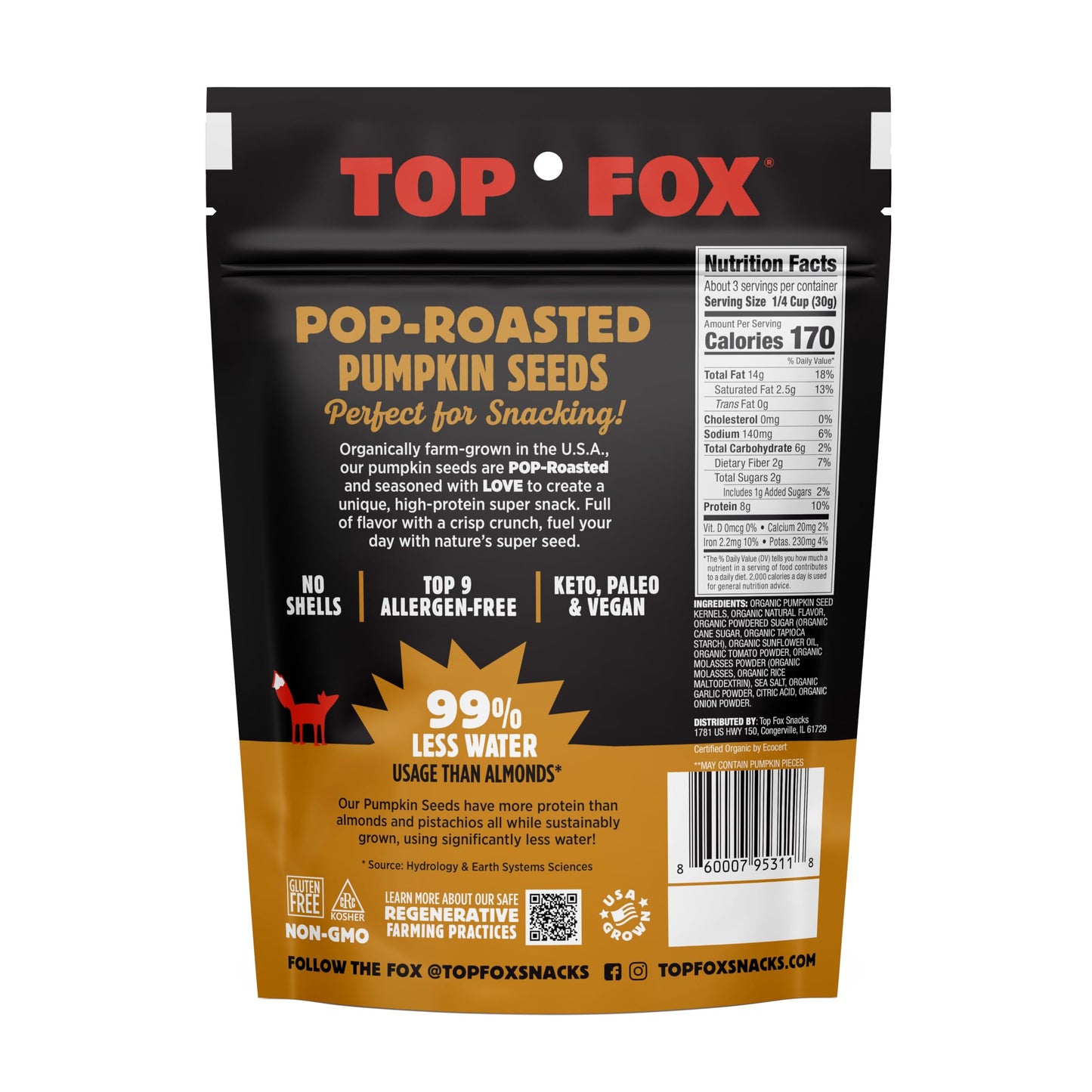 Top Fox Snacks - Organic Pop-Roasted Pumpkin Seeds I Healthy Protein Snacks- Gluten Free- Keto And Vegan Friendly (Bbq, 3.5Oz - 2 Pack)