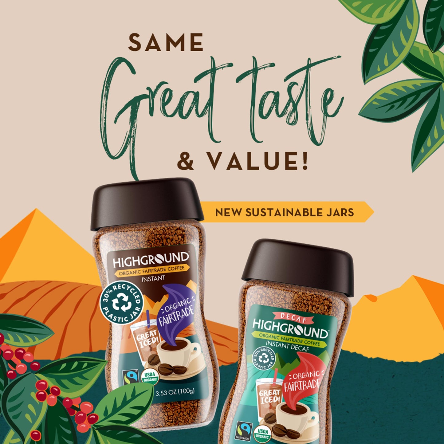 Highground Organic Instant, Decaf Coffee, 3.53 Oz