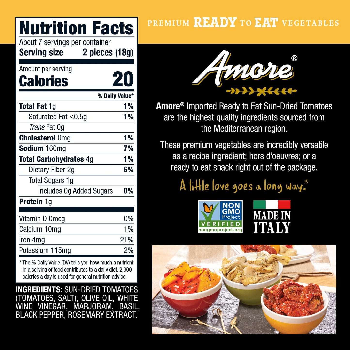 Amore Vegan Sun Dried Tomatoes - Non GMO Certified Ready-to-Eat Herb Infused Vegetables In Resealable Bags 4.4 Ounce (Pack of 10