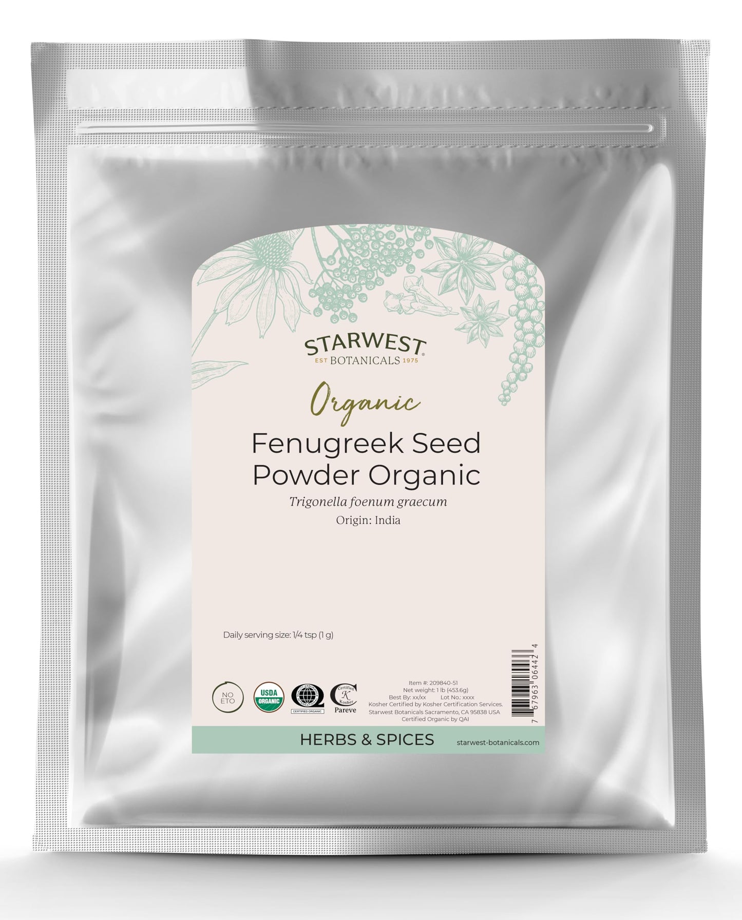 Starwest Botanicals Organic Fenugreek Seed Powder, 1 Pound