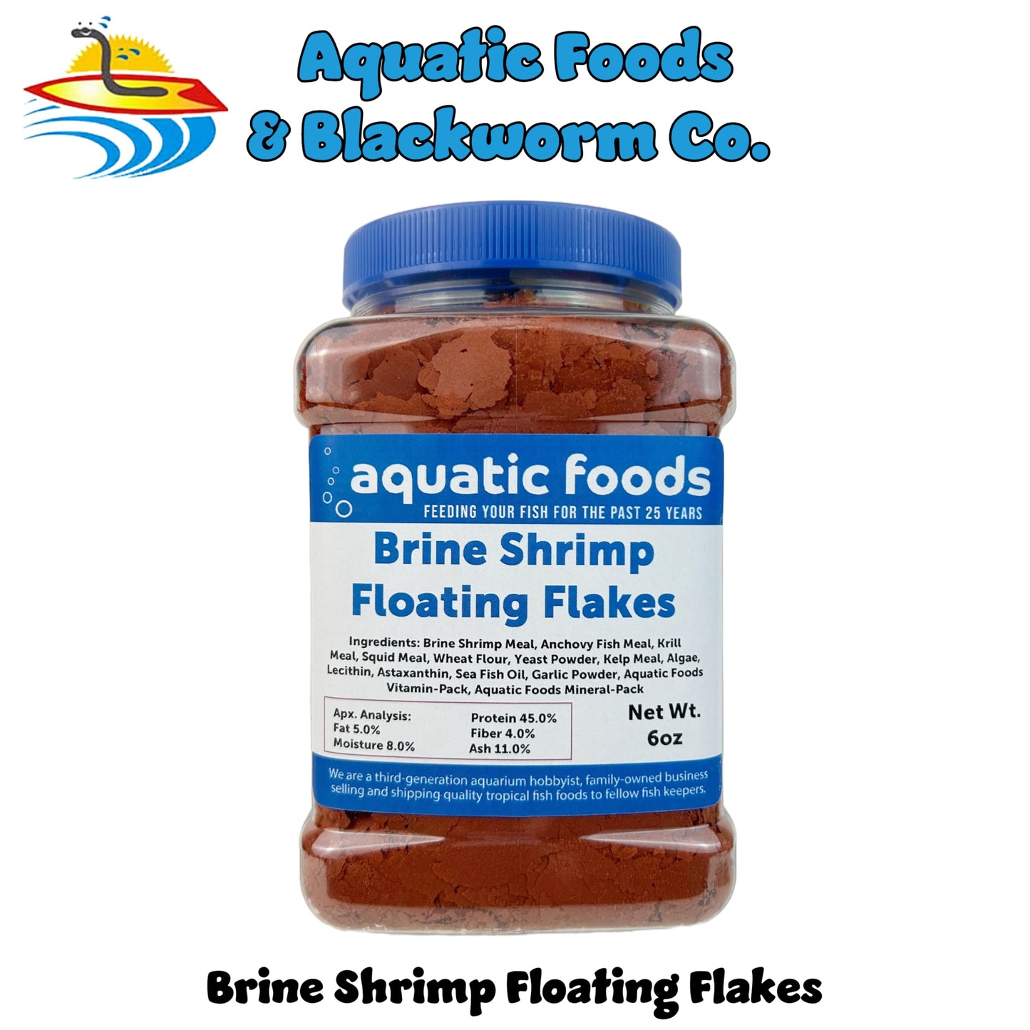 Aquatic Foods Inc. Brine Shrimp Flakes for Freshwater & Marine Fish, 6oz Jar