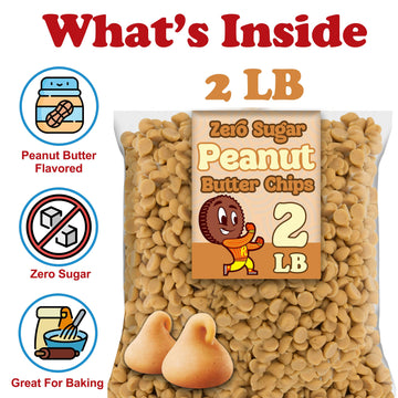 Reese Sugar Free Peanut Butter Baking Chips, 2 Lbs Bulk Zero Sugar Peanut Butter Chips, Smooth And Creamy Gluten Free Chips For