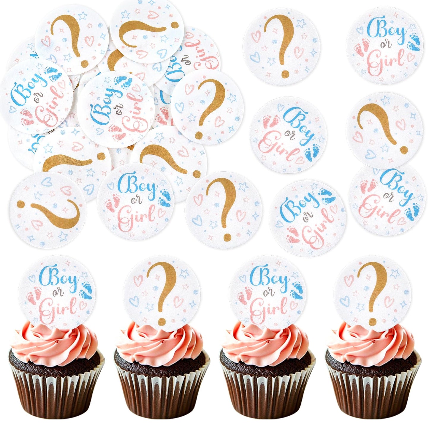 40 Pack Edible Boy Or Girl Cupcake Toppers Baby Shower Birthday Party Baby Boy Baby Girl Drink Toppers Anniversary Party Decorations Supplies Pink (Boy Or Girl)