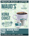 Maud's Kona Coffee Pods, 200 ct, Medium Roast Coffee in Recyclable Single Serve Pods - 100% Arabica Coffee, Compatible with Keur