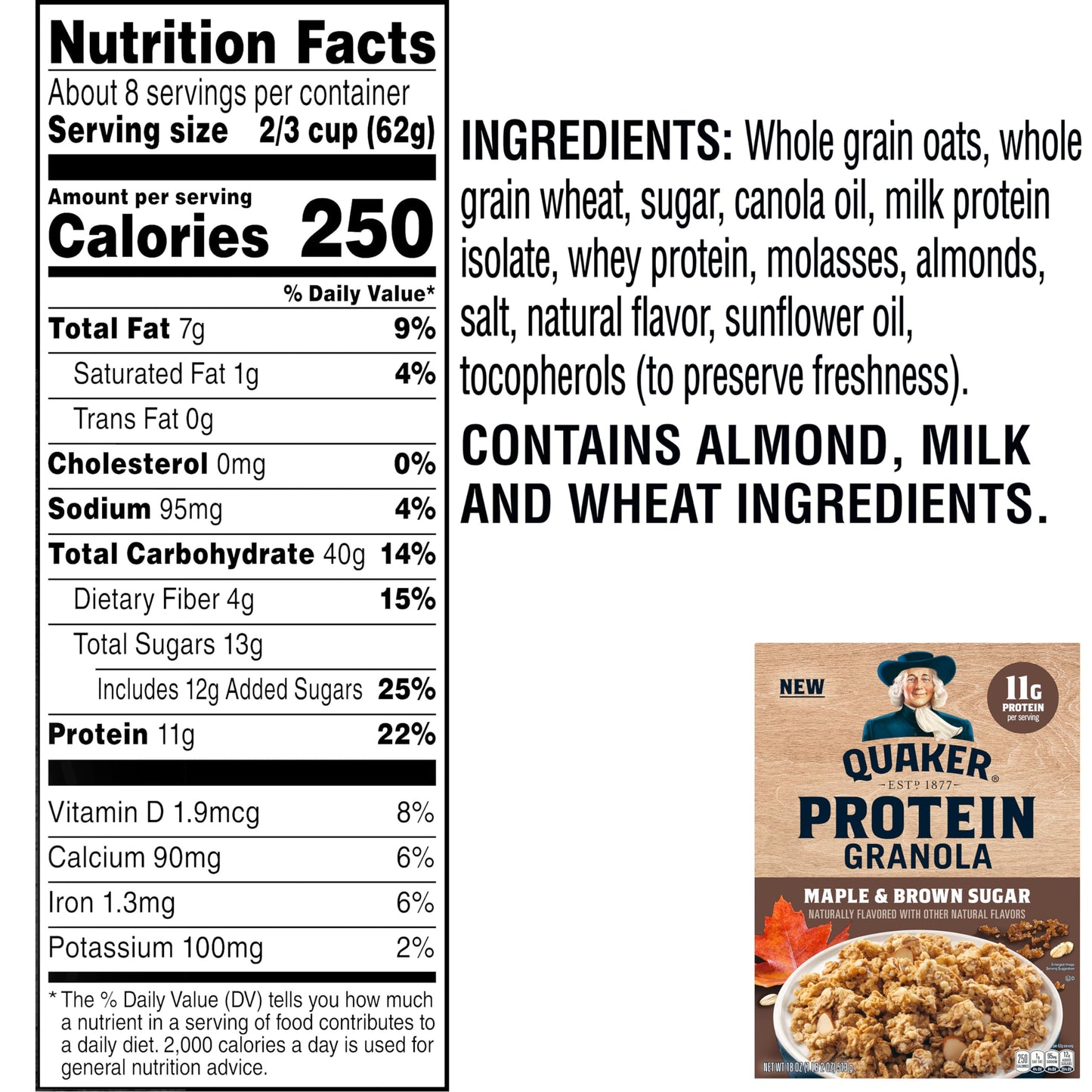 Quaker Protein Granola Breakfast Cereal, Maple Brown Sugar, 18Oz Boxes (2 Pack)