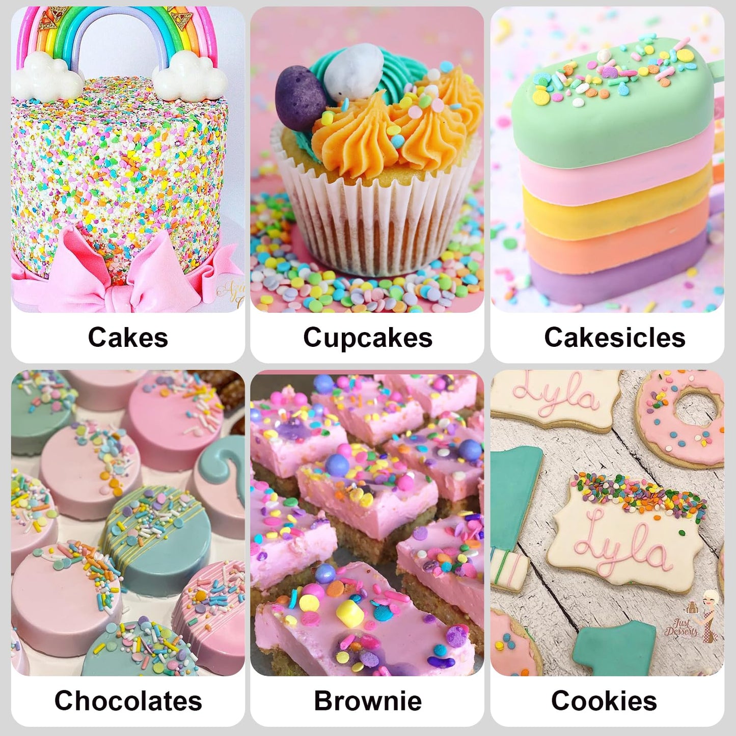 HUEBEATY 6-in-1 Neon & Pastel Rainbow Sprinkles for Cake Decorating - Confetti, Nonpareils, Jimmies & Sanding Sugar - Edible Cup