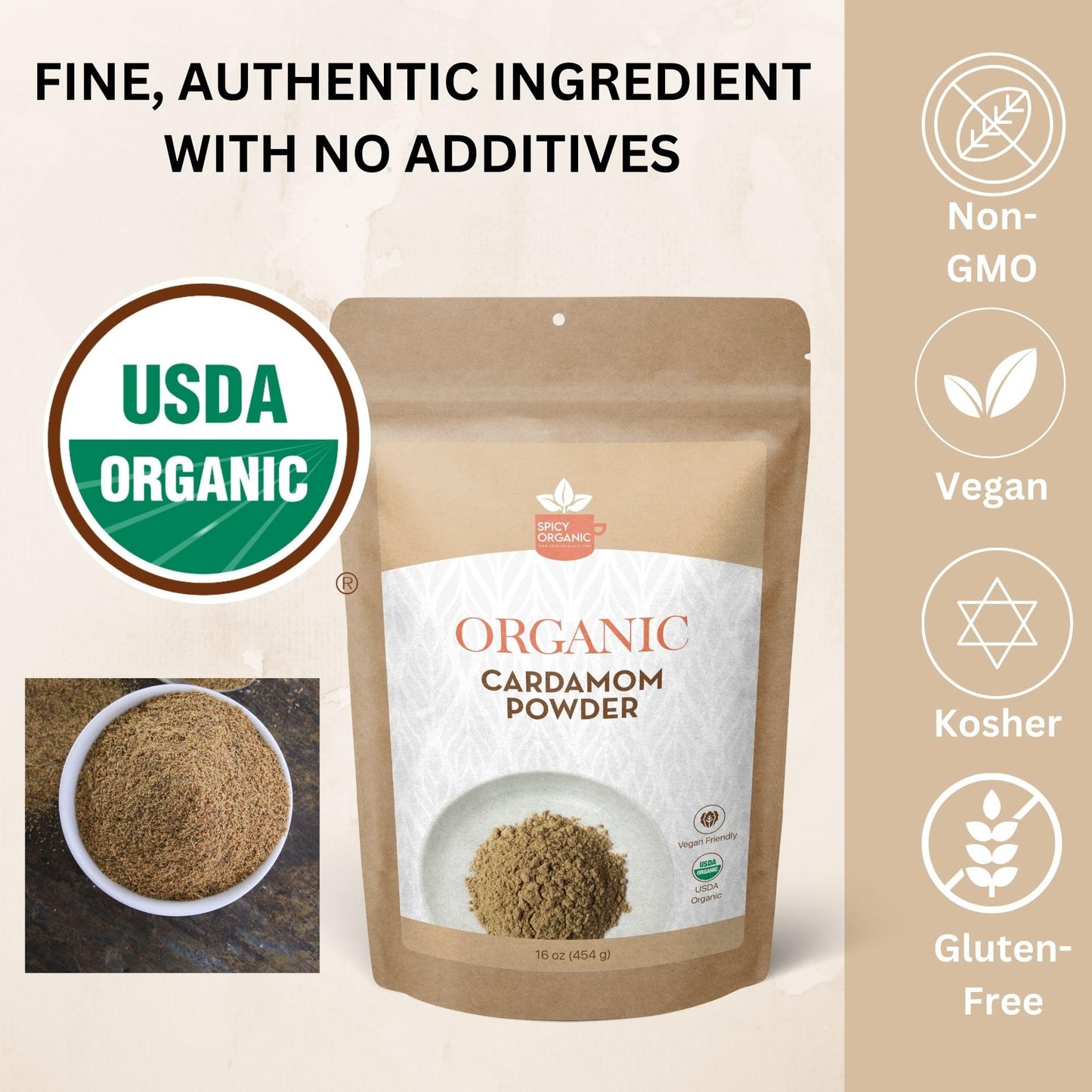 Spicy Organic Cardamom Powder - 100% Pure Usda Organic - Non-Gmo Gluten-Free - Comes In A Resealable Pack - Freshens Breath - 20