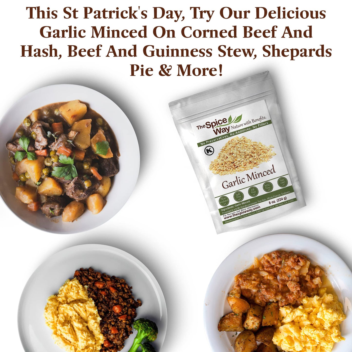 The Spice Way Minced Garlic - 8 Oz - Us Grown Whole Bulk Dehydrated Dried Garlic Flakes, More Coarse Than Dry Powder