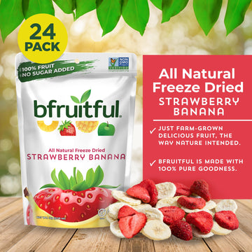 Bfruitful Freeze-Dried Strawberry Banana, Freeze Dried Fresh Fruit Bites, Gluten Free, Vegan, Dairy Free, Kosher, No Sugar Added
