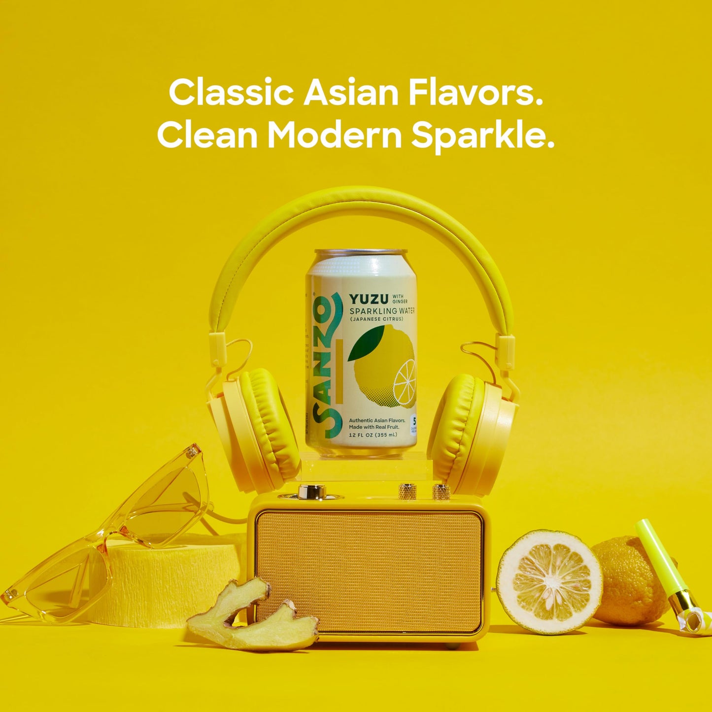 Sanzo Flavored Sparkling Water - Yuzu - 12 Fl Oz Cans - Sugar-Free, Non-GMO, Gluten-Free, Vegan - 12-Pack