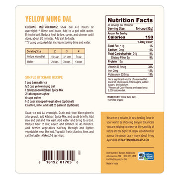 Banyan Botanicals Organic Yellow Mung Dal - Hulled Split Beans - Gluten Free, Vegan - 5 lbs
