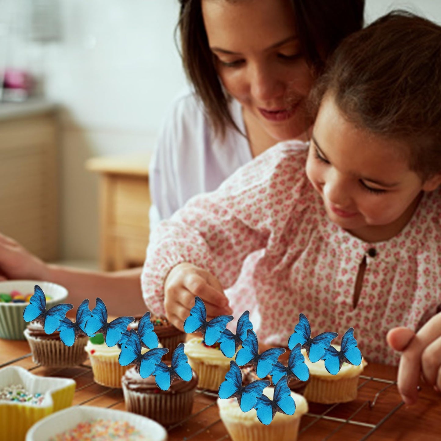 Rssta i 48 Pack Wafer Paper Butterflies Cupcake Toppers, Edible Decorations, Deep Blue