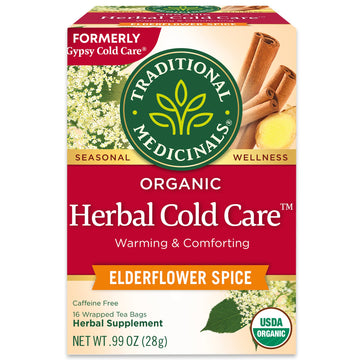 Traditional Medicinals Organic Herbal Cold Care Elderflower Spice Herbal Tea, Warm & Comforting Seasonal Wellness, (Pack Of 2) - 32 Tea Bags Total