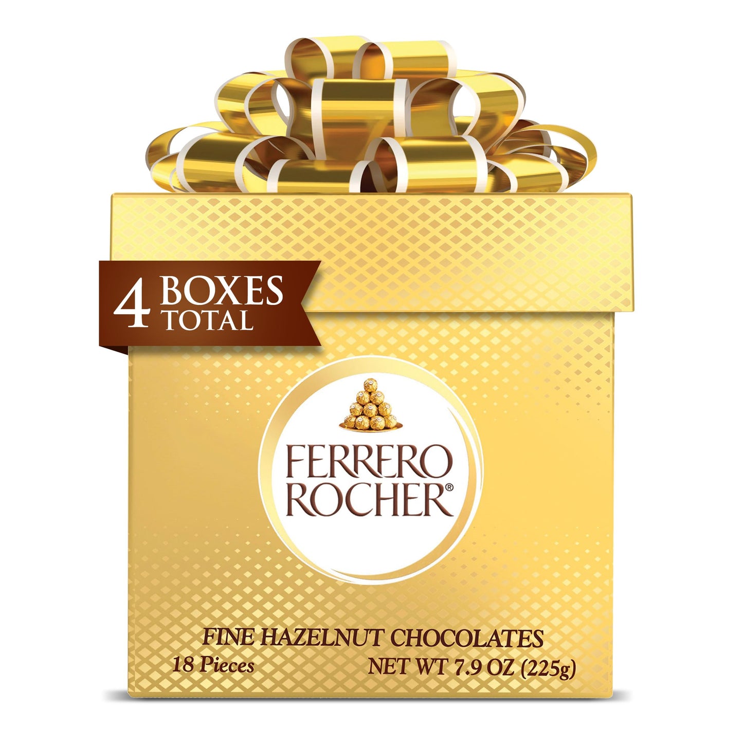 Ferrero Rocher 4 Christmas Holiday Gourmet Milk Chocolate Hazelnut Chocolate Gift Boxes Individually Wrapped 7.9 Oz Each