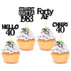 Gyufise 24 Pack Black 40Th Birthday Cupcake Toppers Glitter Forty Hello 40 Straight Outta 1983 Cupcake Picks For Cheers To 40 Bi