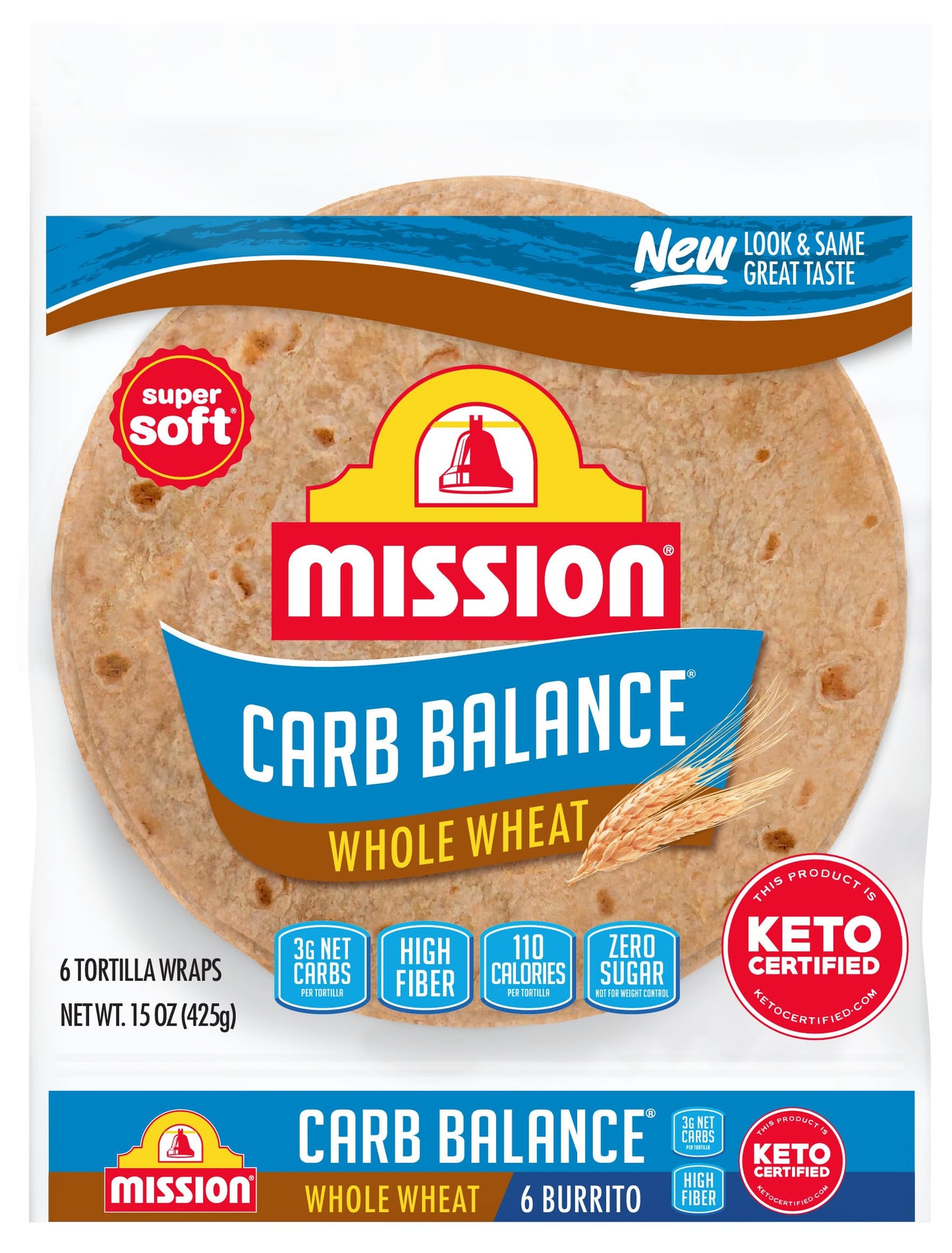 Mission Carb Balance Whole Wheat Flour Tortillas, Burrito Size, 6 Count