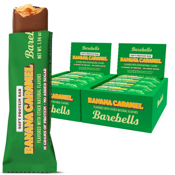 Barebells Protein Bars - Banana Caramel Soft Bar, 12 Count, 1.9Oz Bars - Protein Snacks With High Protein - Chocolate Protein Ba