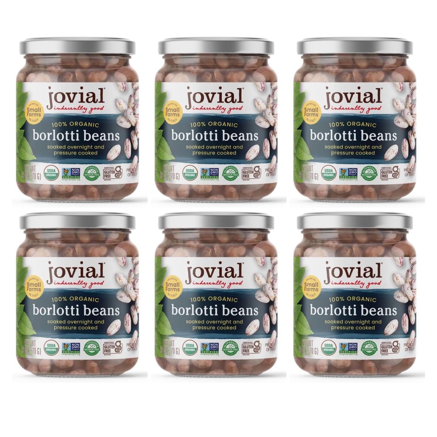 Jovial 100% Organic Borlotti - Borlotti, Organic Borlotti, No Saturated Fat, Gluten Free, Recyclable Glass, Great Source Of Fibe
