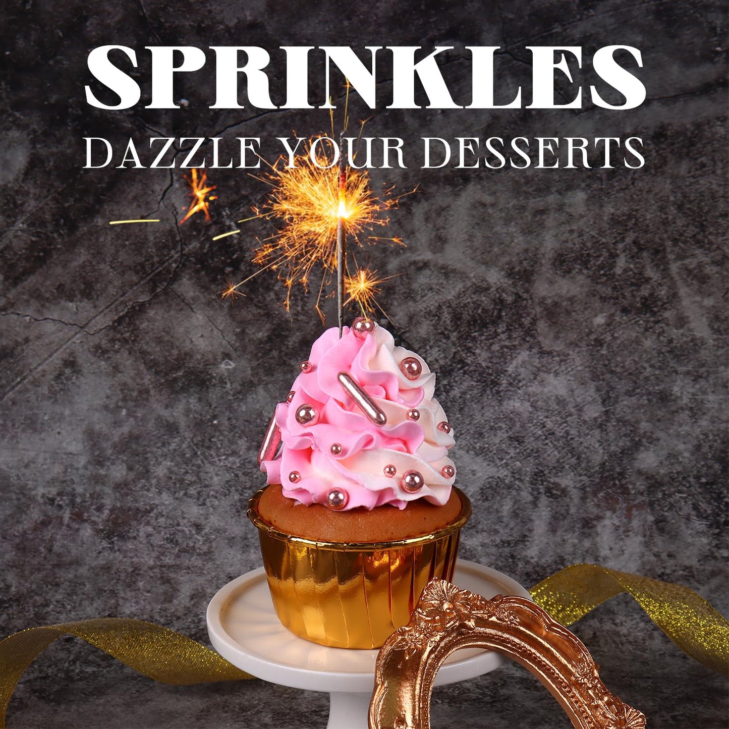 Rose Gold Sprinkles For Cake Decorating, Valentine'S Day Sprinkles, Rose Pearl Sugar Cupcake, Cookies, Ice Cream Toppings, 3.5 O