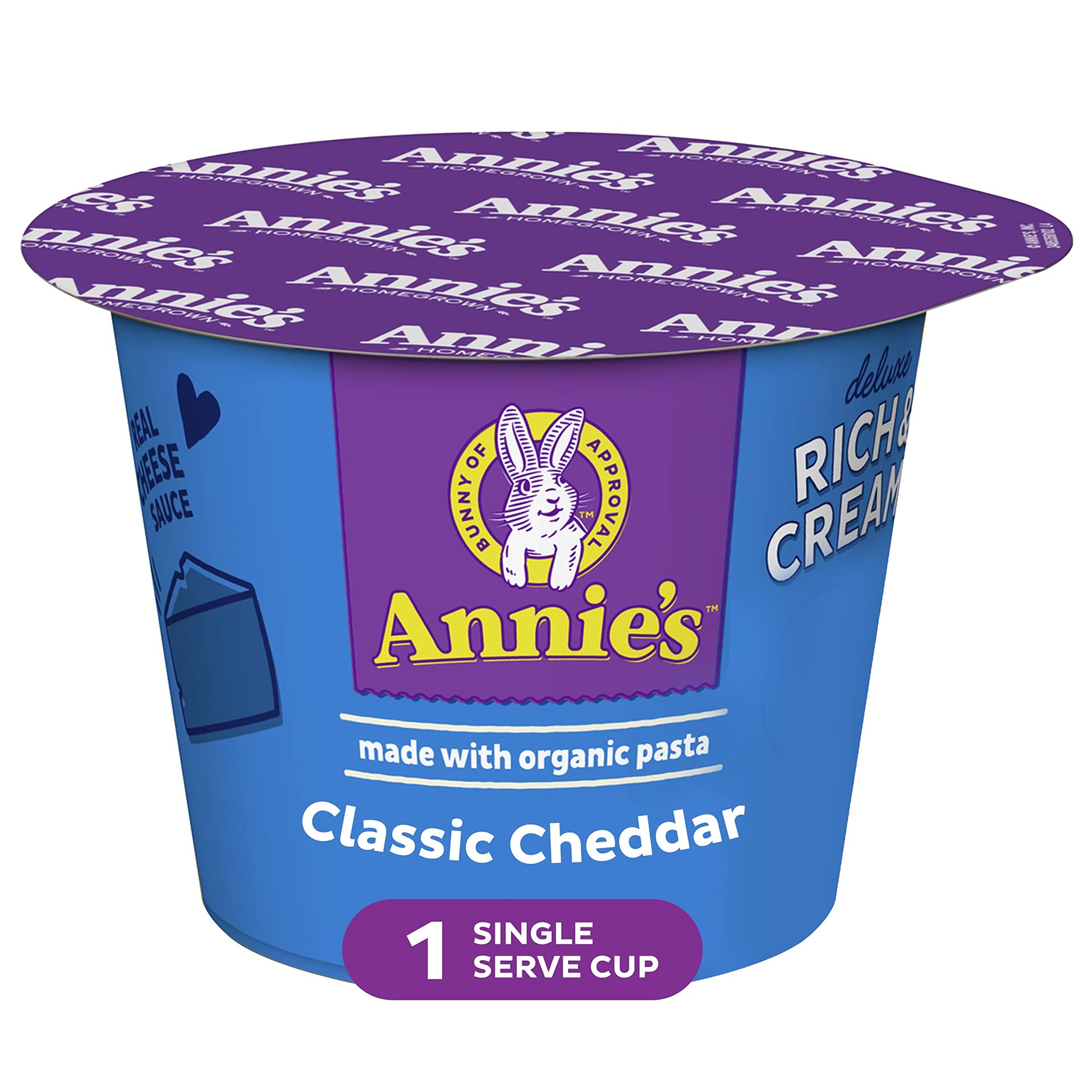 AnnieAs classic cheddar Deluxe Rich and creamy Microwave Mac & cheese with Organic Pasta Single Serve Macaroni & cheese cup 2.6