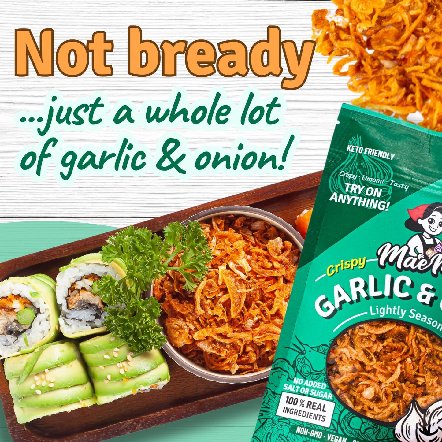 MaeMai Chili Crisp - MILD Spice, Premium Onion & Garlic Flakes, 9.52 oz (3-PACK), Keto, Vegan, Gluten-Free Seasoning