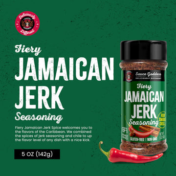Sauce Goddess Fiery Jamaican Jerk Spice Shaker - Seasonings And Spices For Cooking With Caribbean Flavors! For Chicken, Pork, Se