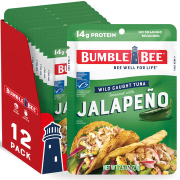 Bumble Bee Jalapeño Seasoned Tuna, 2.5 Oz Pouches (Pack Of 12) - Ready To Eat - Wild Caught Tuna Pouch - 14G Protein Per Serving - Gluten Free