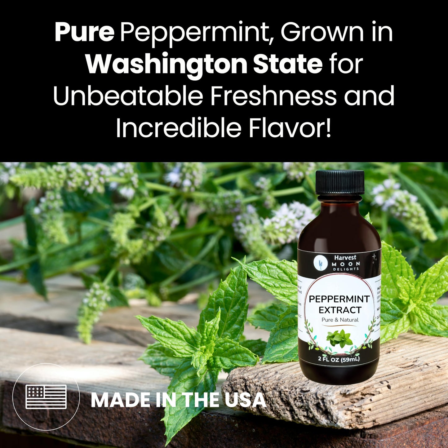 Pure Peppermint Extract - 2 Oz - Water-Soluble - By Harvest Moon Delights - Peppermint Extract For Baking, Ice Cream, Drinks, An