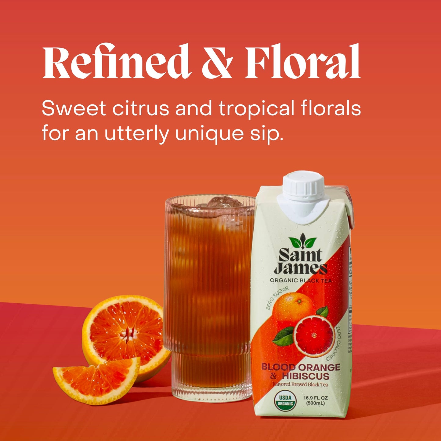 Saint James Iced Tea | Organic Black Tea | Organic, Non-Gmo Black Tea, 12 Pack (16.9Oz Each) (Blood Orange)