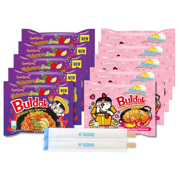 Samyang Buldak Hot Spicy Chicken Ramen Noodle Korean Stir-Fried Ramen (10 Pack - Carbonara & Habanero Lime) 5 Pack Each