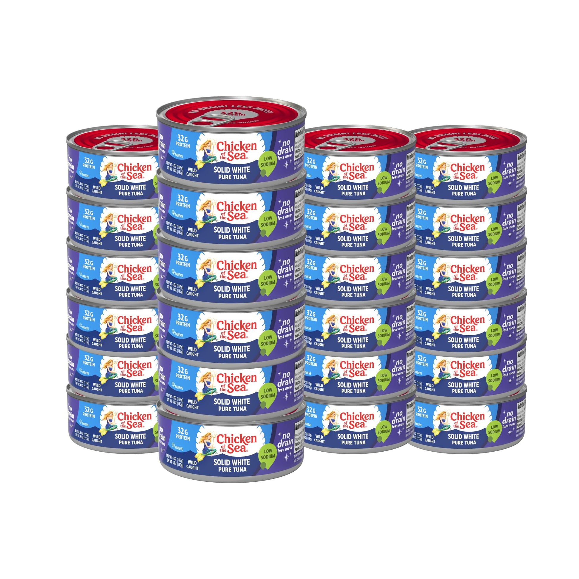 Chicken of the Sea Solid White Pure Tuna, Wild Caught, No Drain, Low Sodium, 4 oz. Can (Pack of 24)