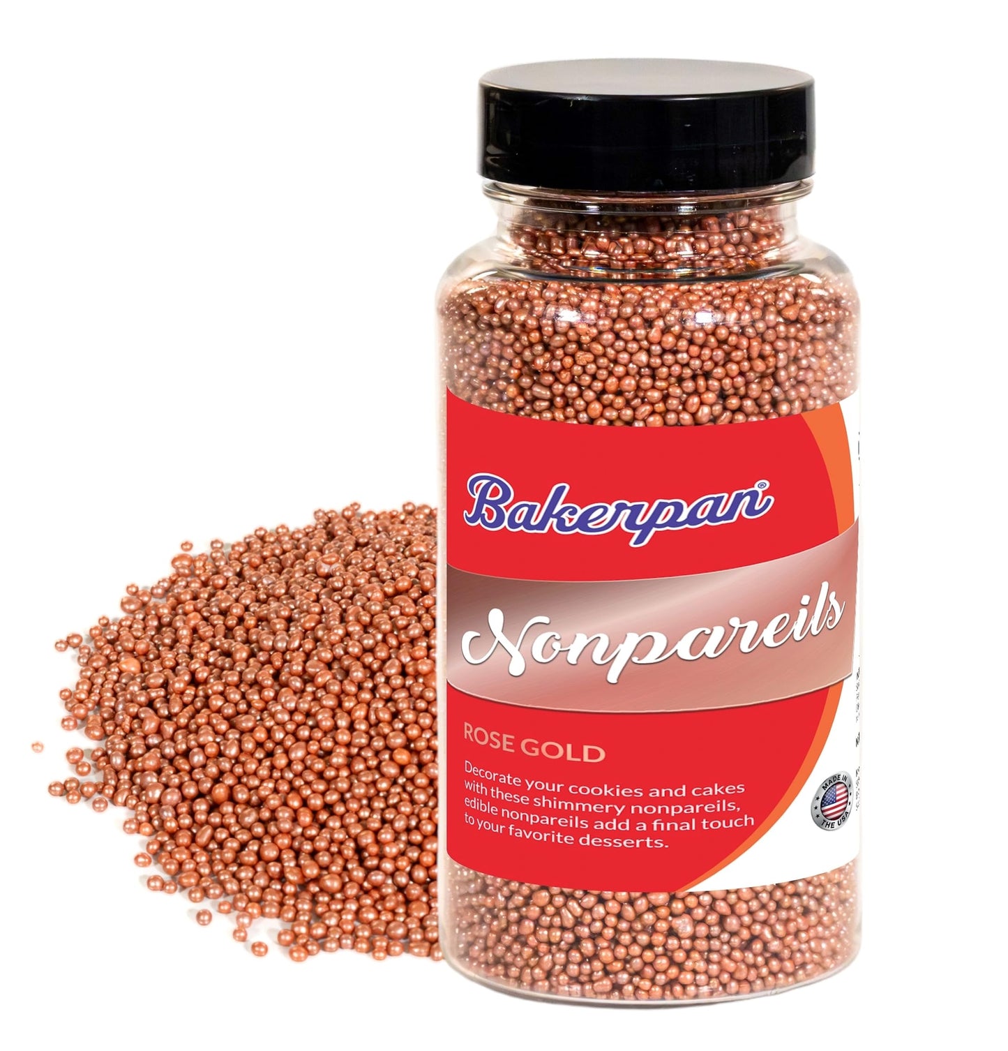 Bakerpan Edible Rose Gold Nonpareils Sprinkles for Cupcakes, Rose Gold Sprinkles Edible for Cake Decorating - 5.1 Ounces (Made i