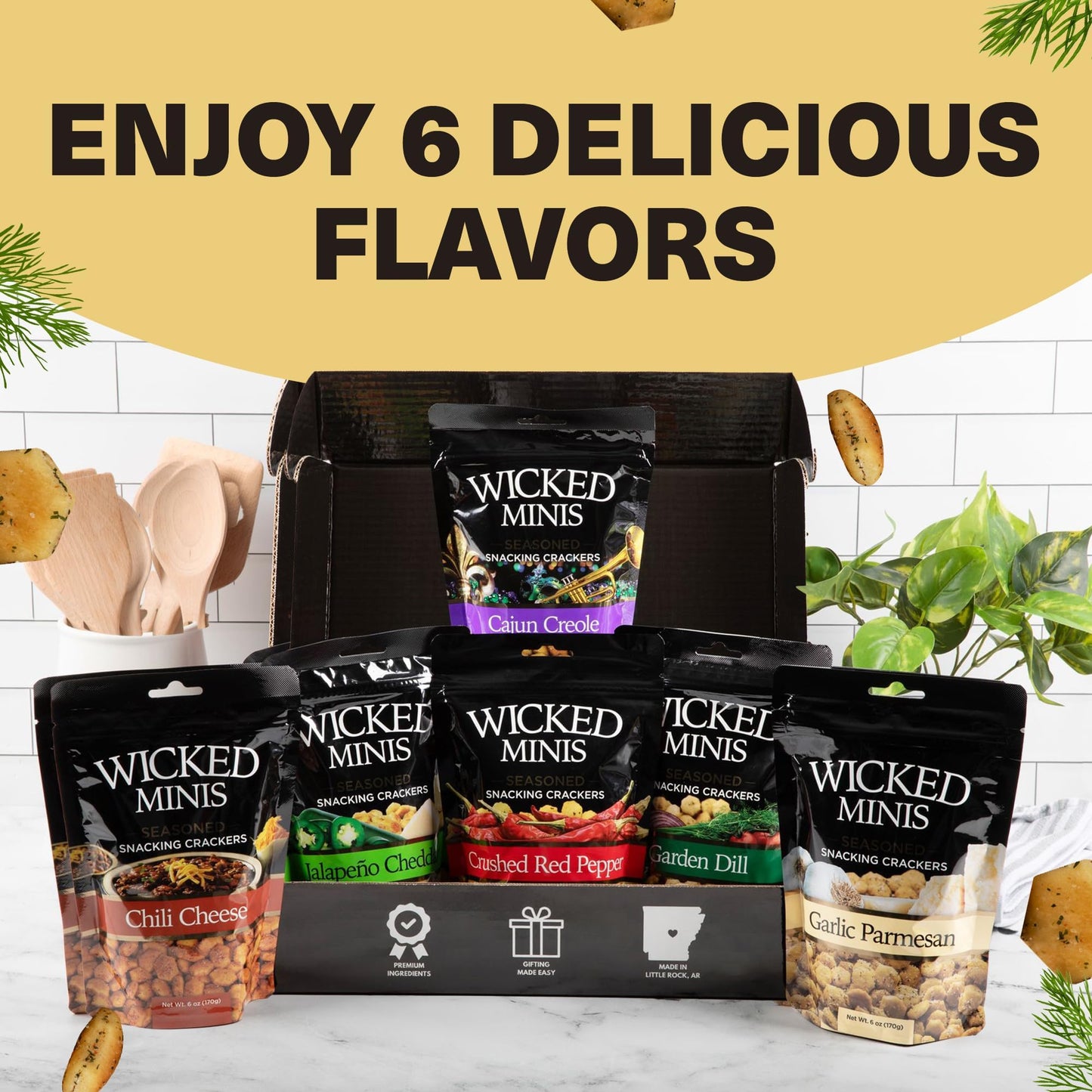 Wicked Minis Soup & Oyster Ers - Saltine & Salted Flavored Mini Puffed Soup, Savory Snacking Mix, Seasoned Croutons Salad Toppers, Ers For Chili 6Oz (Garden Dill, Pack Of 3)