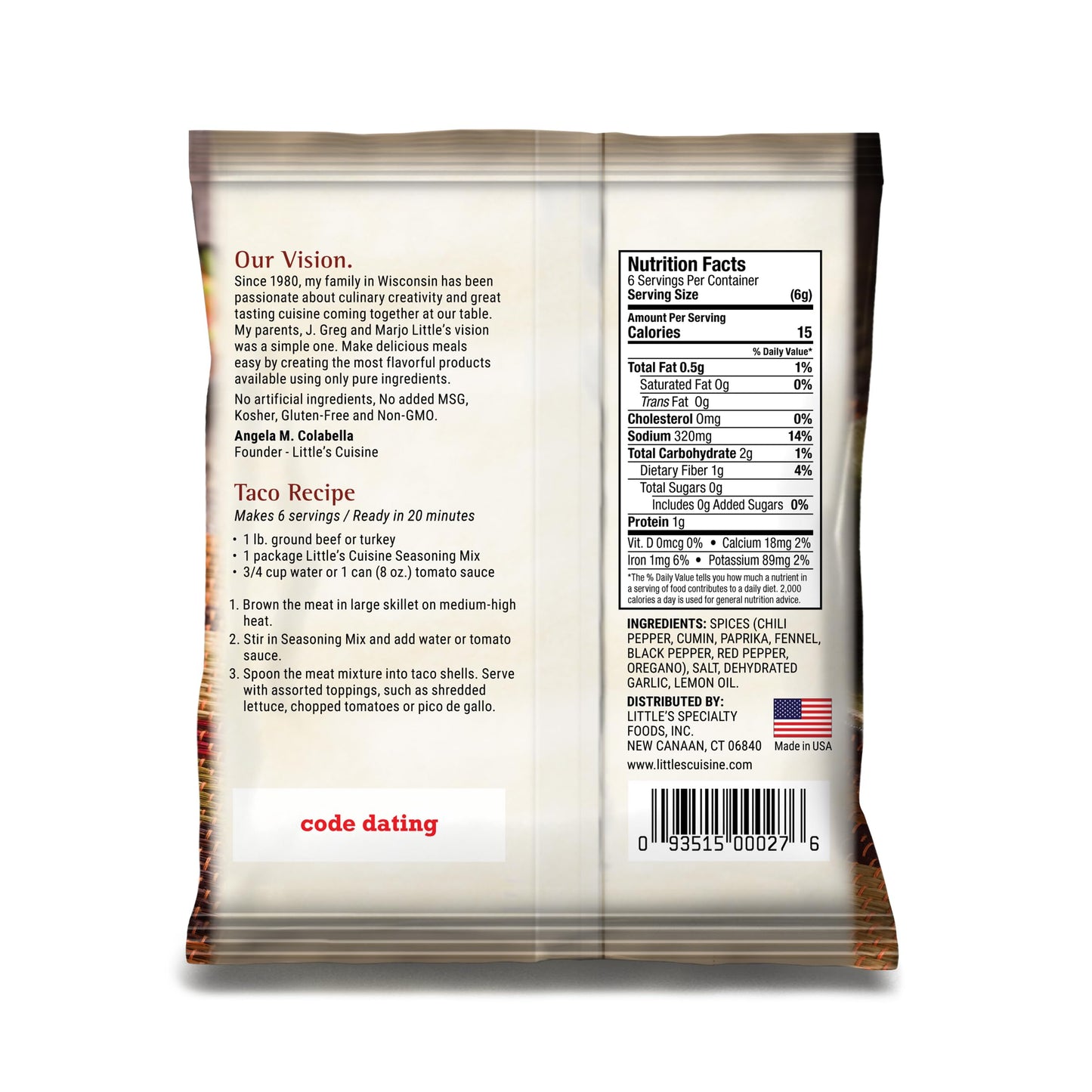 Littles Cuisine Taco Seasoning Mix - Non-GMO, Sugar-Free, Kosher, Gluten-Free, Case of 4