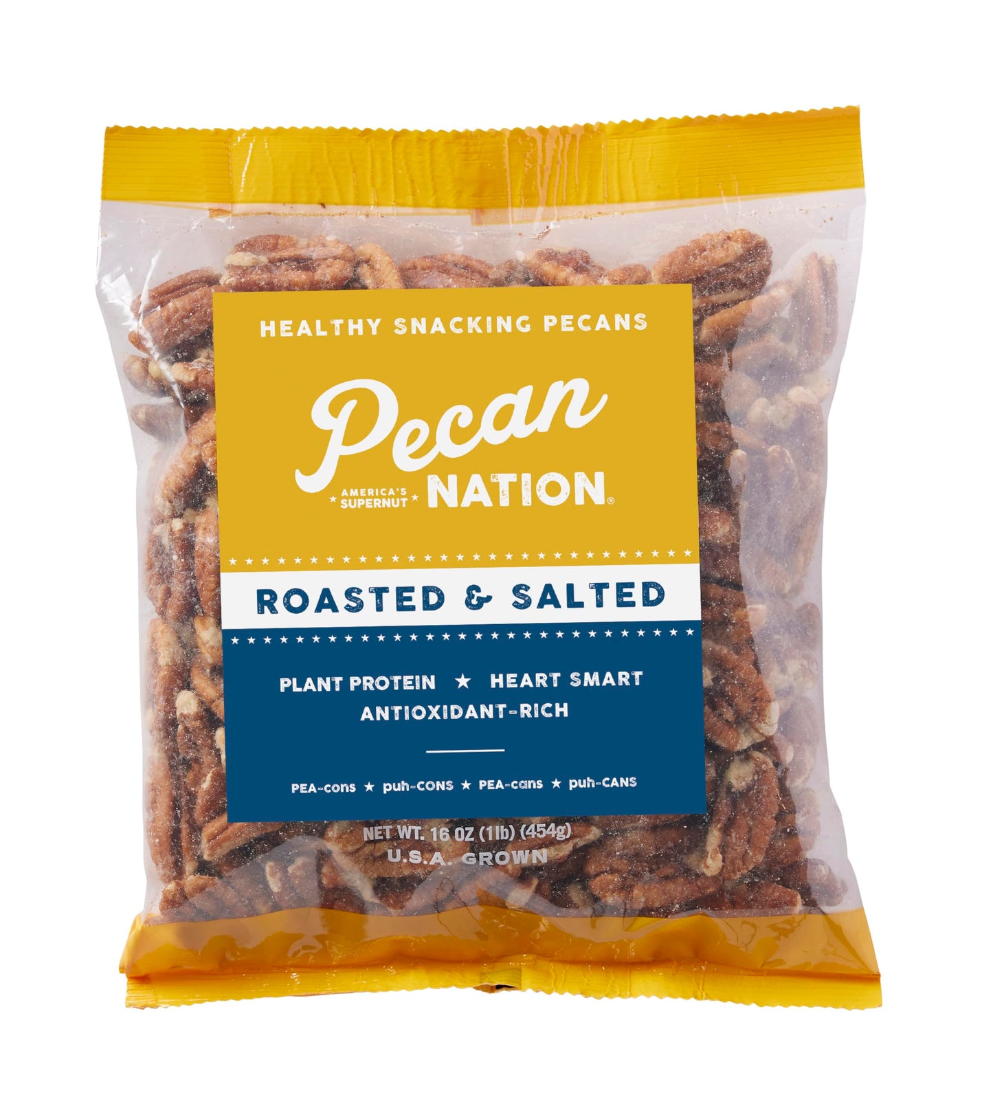 Pecan Nation Salted Pecan Halves 16 oz., Natural, No preservatives, Antioxidant-Rich, Low Carb, Dry Roasted, Healthy Nut Snack f