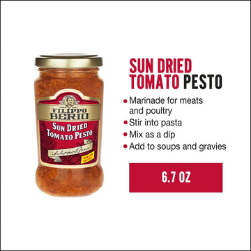 Filippo Berio Pesto, Sun Dried Tomato, 6.7 Ounce Glass Jar, Pack Of 6