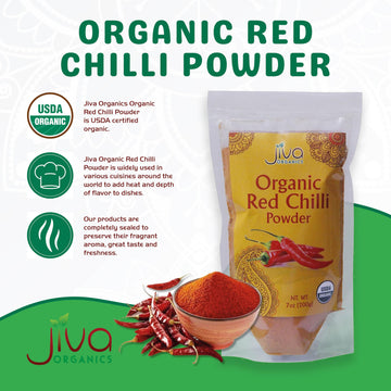 Jiva Organics Organic Red Chili Powder 7 Ounce Bag - Extra Hot, Ground Indian Chillies, 100% Natural & Non-Gmo