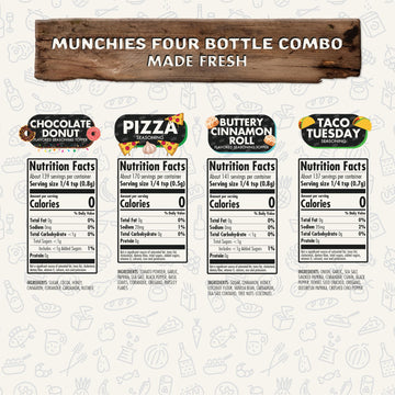Flavor God Munchies Combo Pack Of 4, Seasoning Gift Set, Taco Tuesday, Pizza, Buttery Cinnamon Roll, Chocolate Donut, Natural He