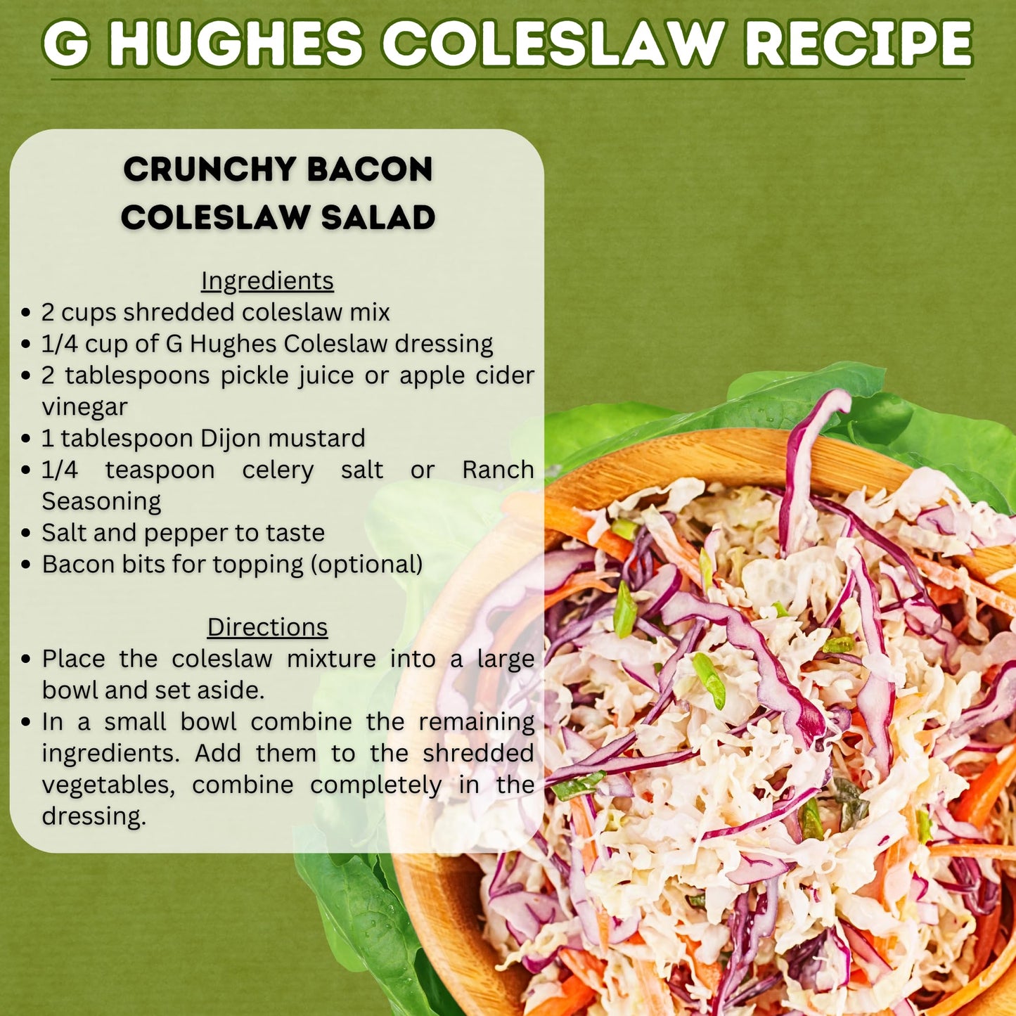 G Hughes Sugar Free Coleslaw Dressing - Sugar Free Cole Slaw Dressings, Gluten Free Salad Dressings, Keto Salad Dressings, 0 Car