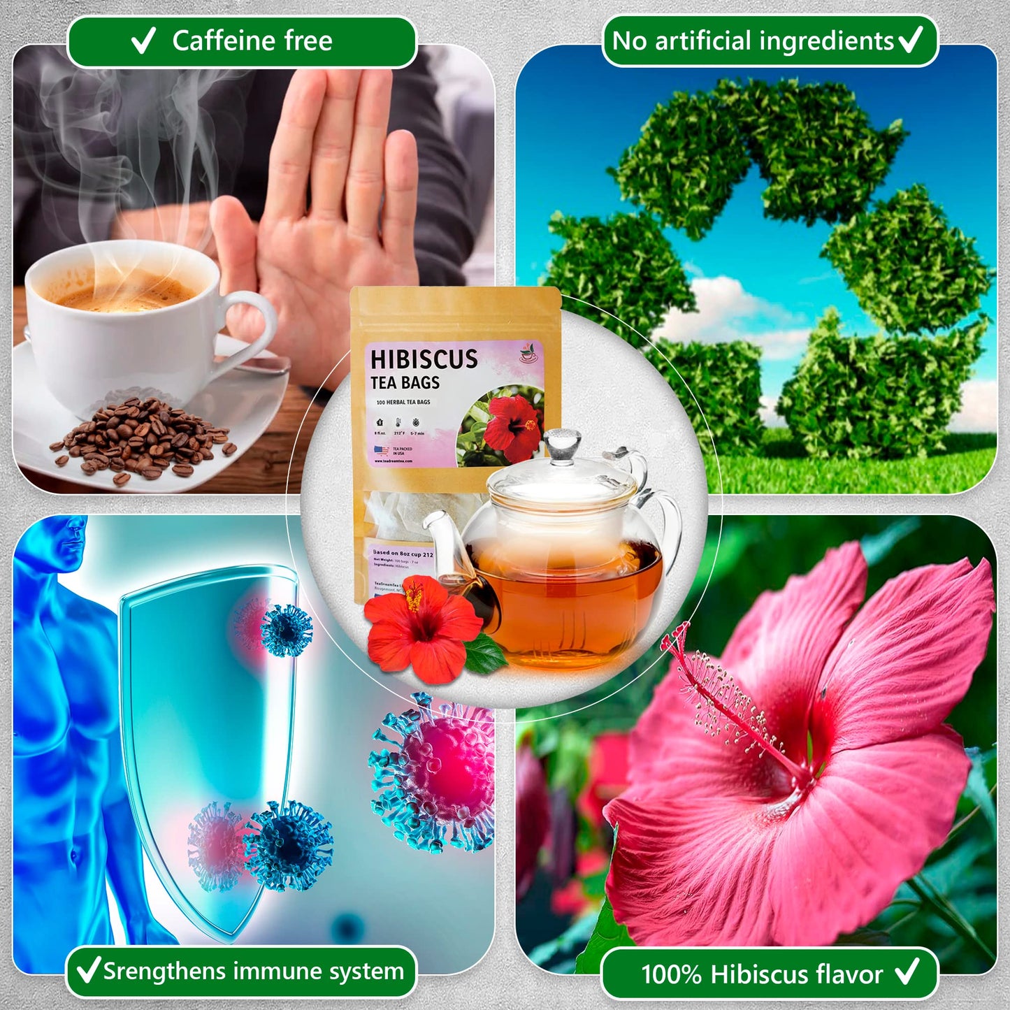 TeaDreamTea Hibiscus Tea Bags - 100 Bleach-Free Herbal Tea Bags, Caffeine Free, Brew Hot or Iced