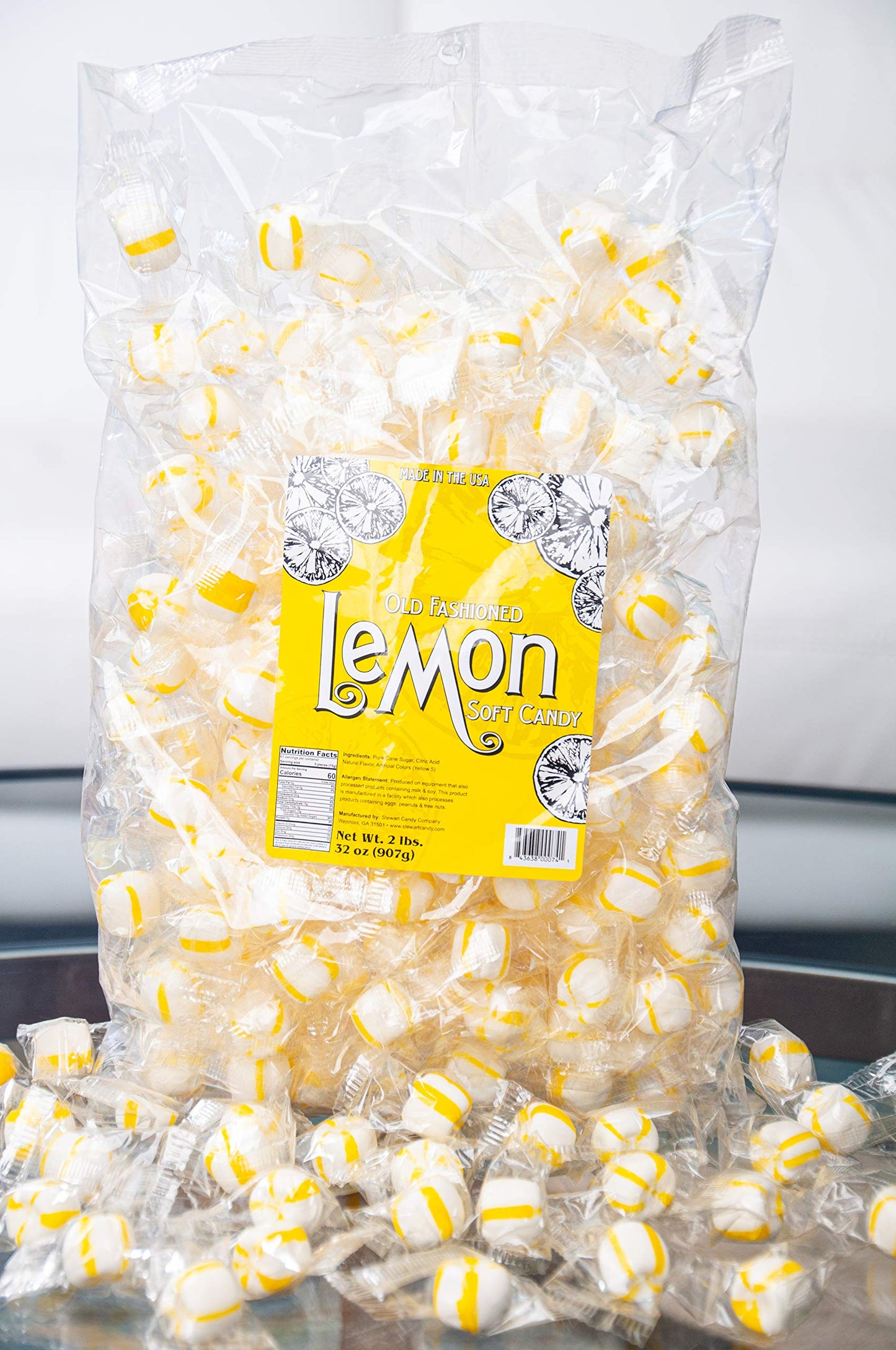Stewart Old Fashioned Lemon Flavored Pure Sugar Candy Puff Balls, 2 lb Bag - Fat-Free, Gluten-Free, Individually Wrapped Snack