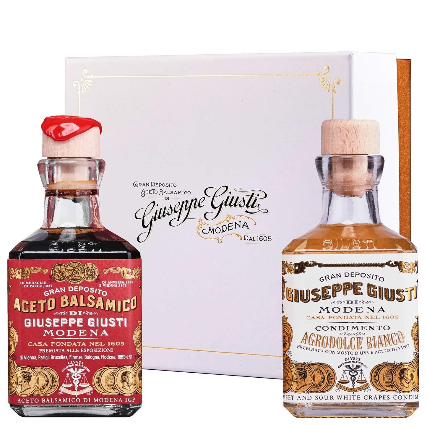 Giusti Balsamic Vinegar Gift Set - 2 x 8.45 fl oz - Black & White - Gran Deposito Aceto Balsamico di Modena - Italian Gifts