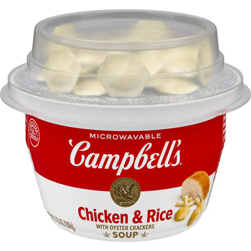 Campbell's Chicken and Rice Soup with Oyster Crackers, 7.35 Ounce Microwavable Bowl