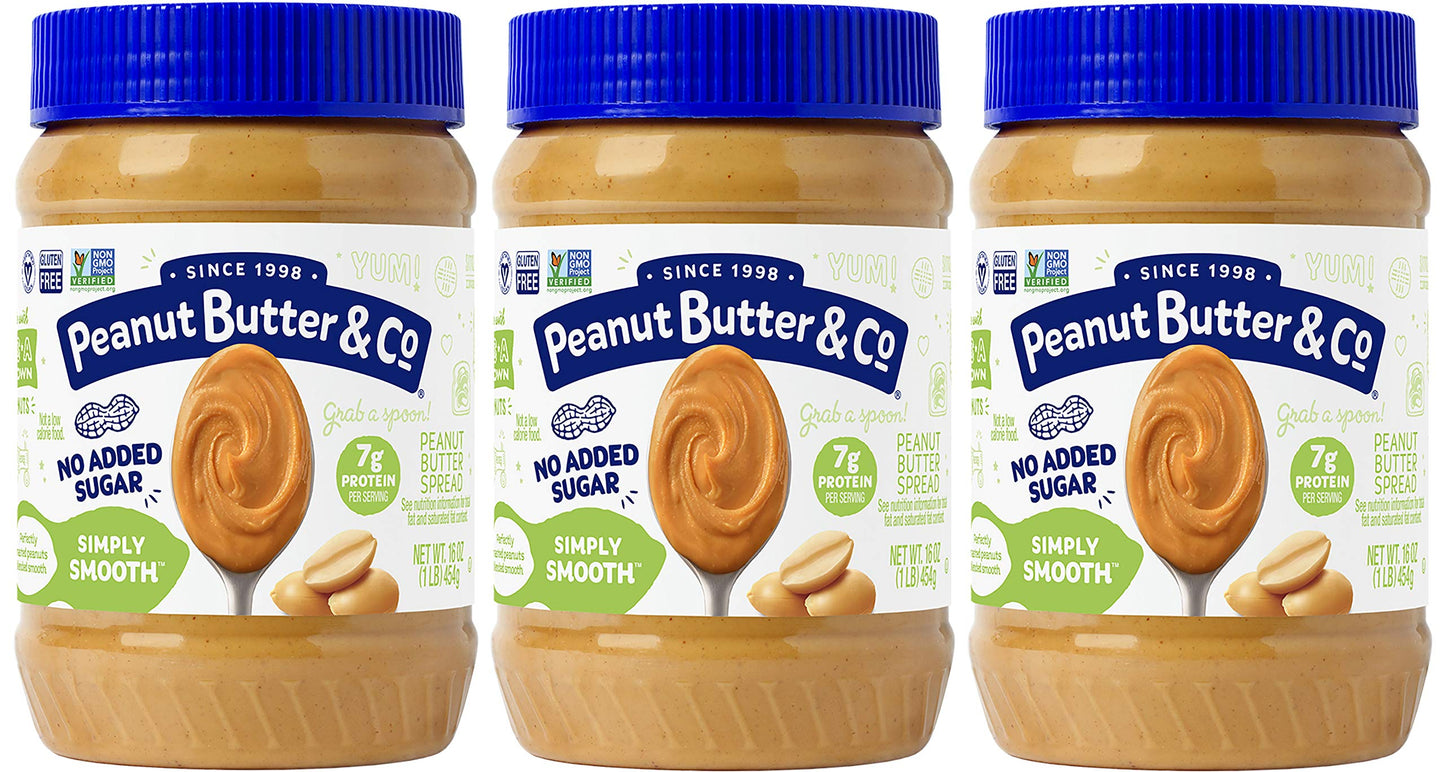 Peanut Butter & Co. Simply Smooth Peanut Butter, Non-Gmo Project Verified, Gluten Free, Vegan, 3 Count(Pack Of 1)