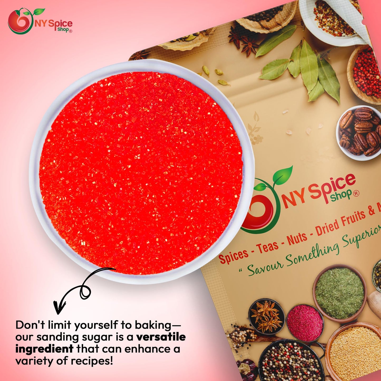 NY Spice Shop Red Sanding Sugar - 8 Ounce Edible Holiday Sprinkles for Baking and Decorating Christmas Desserts