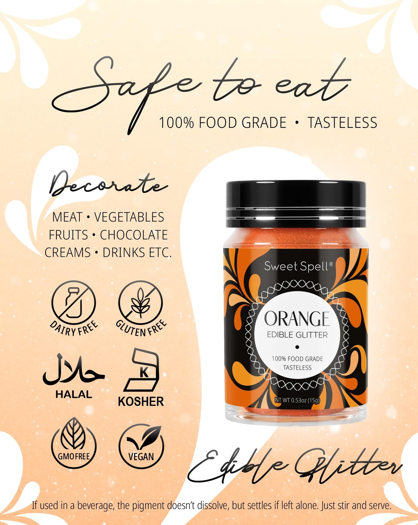 Sweet Spell Edible Glitter (15G) - Shimmer Sparkles For Drinks, Cakes, Cocktails - 100% Edible & Food Grade Glitter, Vegan, Glut