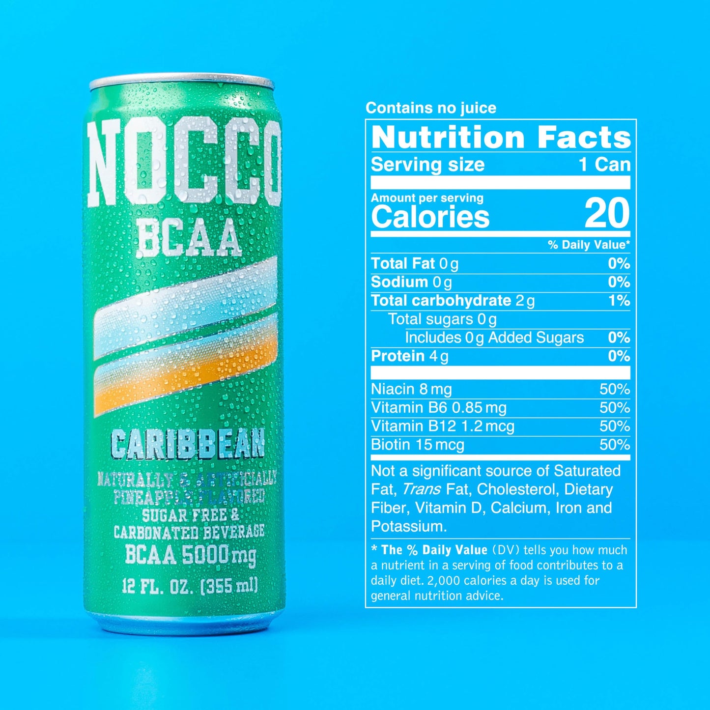 NOCCO Zero Sugar BCAA Drink, Carbonated Performance Beverage, 12 Fl Oz (Pack of 12), Sugar Free, Low Calorie, 0mg Caffeine